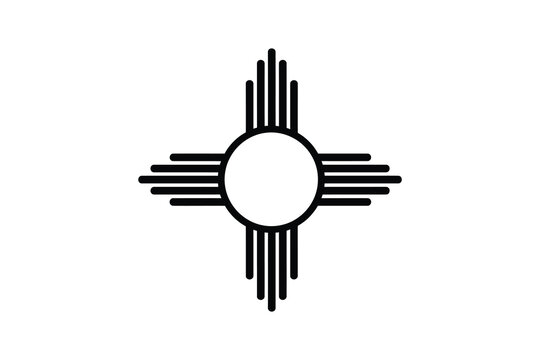 Minimalist Line Art Depiction of the Zia Sun Symbol, Traditional Native American Cultural Icon from New Mexico, USA