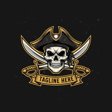 Pirate Skull With Crossed Swords Logo.