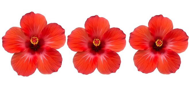 The vibrant and intricate beauty of hibiscus flowers displayed in a detailed three-petal view