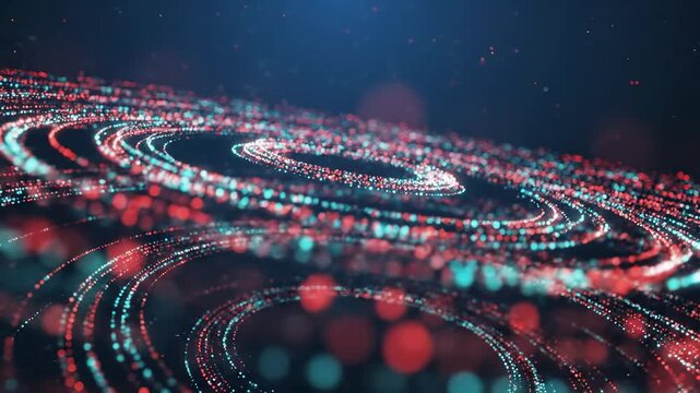 Flowing Abstract Circles of Glowing Particles in Dark Space