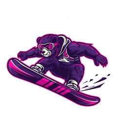 Fototapeta premium Bear Snowboarding Down A Slope Fast.