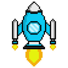 Obraz premium Vector Illustration of Rocket with Pixel Art Design