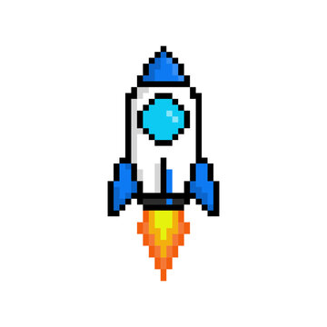 Vector Illustration of Rocket with Pixel Art Design
