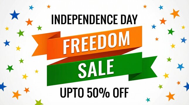 Independence day freedom sale upto 50 percent off with stars decoration
