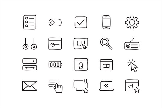 Minimal Outline Icons Collection Featuring Sliders Forms and Navigation Elements