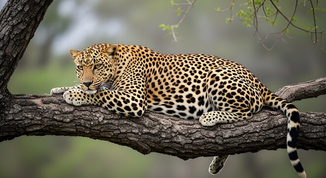 leopard resting on tree branch, jungle background, natural light, leopard, wild, nature, zoo, dangerous, panther, big cat, spotted, animals, amur, hunter, big, south africa, carnivore, spots, fur, fel