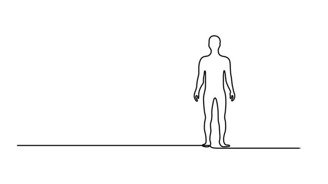 Human figure with outstretched arms animation continuous one line drawing, Linear Silhouette Of Man With Arms Outstretched, Minimalist Human Form, Abstract Body Outline, One line drawing of liberation