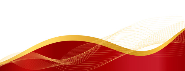 Naklejka premium Curved golden yellow wave and a deeper red wavy border, footer vector illustration