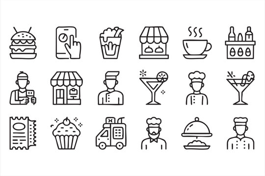 Restaurant and Delivery Line Icons Collection for Web and Mobile Applications