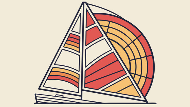 Colorful paper art vector illustration of a sailing ship featuring a rainbow palette design and pantone circle icons for a business card pattern