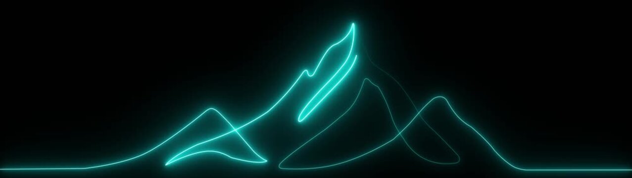 neon Continuous line mountain landscape drawing minimal outline peaks and hills abstract nature scenery concept simple linear design on black background 4k visuals