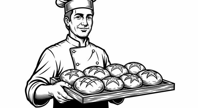 Chef Holding Freshly Baked Bread Loaves.