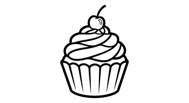 Black and white cupcake illustration.