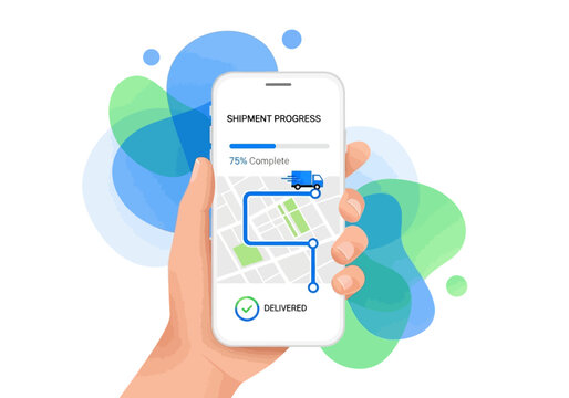 Hand holding smartphone with map.