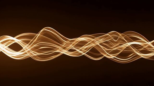 Golden Particle Trails and Wavy Light Strings Intertwining on Black Background, Luxury Abstract Motion Design Element for Premium Corporate Branding