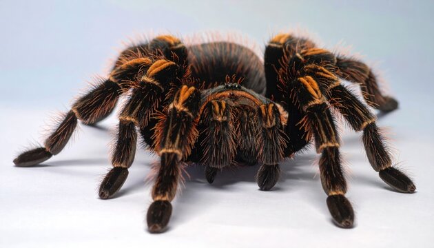 Close-up of a Mexican Redknee Tarantula on a Neutral Background