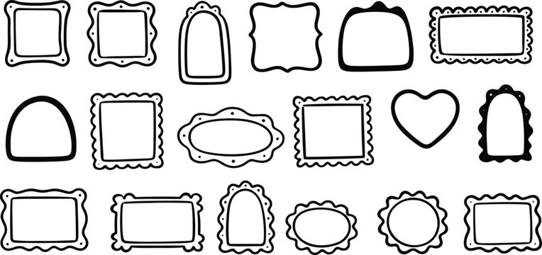 Hand drawn cute frame border set doodle shapes for kids retro cards vector illustrations