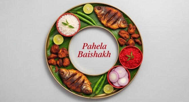 Pahela Baishakh Traditional Bengali Food Thali Top View