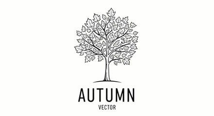 Fototapeta premium Sketch of a deciduous tree with numerous leaves, representing autumn