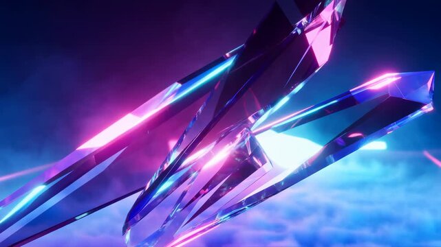 Abstract crystal formations with vibrant neon lighting. Represents modern design, creativity, and digital aesthetics