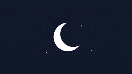 Naklejka premium Elegant minimalist illustration of a tranquil night sky, showcasing a pristine white crescent moon surrounded by subtle twinkling stars on a deep blue background, perfect for serene themes
