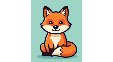 Obraz premium Cute Cartoon Orange Fox Sitting.