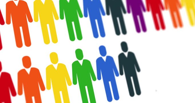 Appearing silhouettes of rainbow people, LGBT and multiculturalism, woke people in row concept, equality concept, footage