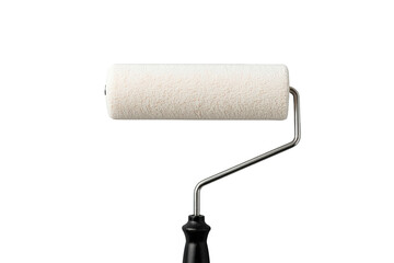 Fototapeta premium Paint roller with white nap and black handle, a construction tool for home renovation and decorating on transparent background
