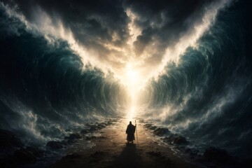 Obraz premium Moses parting the red sea for a spiritual journey