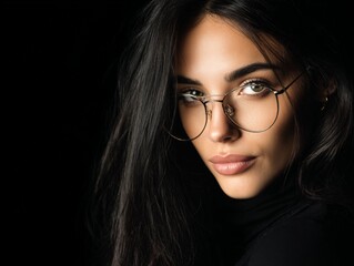 Fototapeta premium studio portrait of a beautiful italian model wearing glasses on a black background