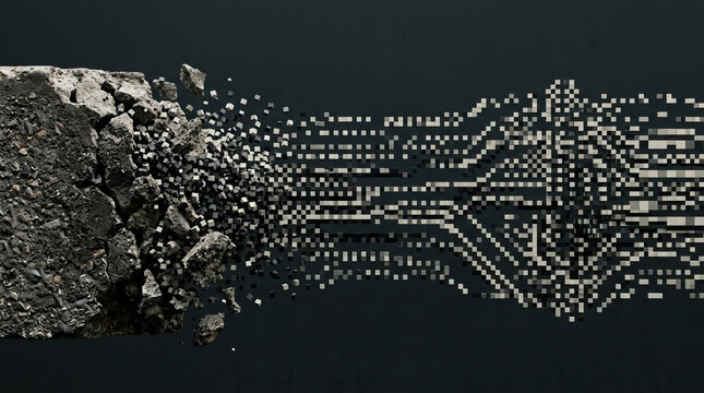 Dramatic transformation showing evolution of rough stone nature transitioning into complex digital circuit board representing powerful shift from analog past to advanced future