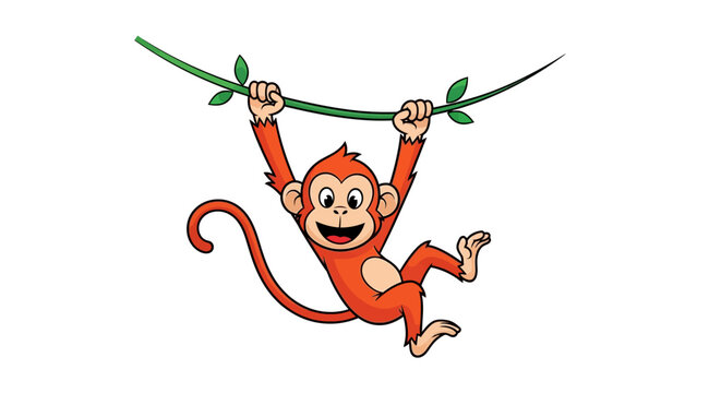 Cartoon Monkey Hanging from Vine.