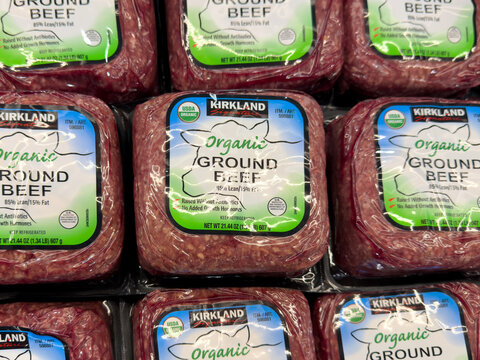 Close up of Kirkland Signature organic ground beef 85 percent lean