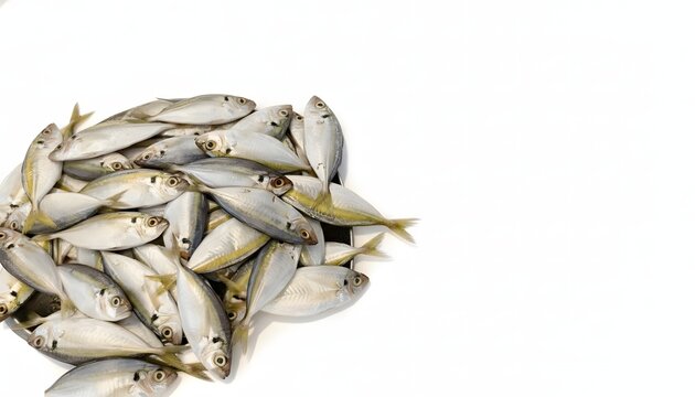 fresh yellowstripe scad or selaroides leptolepis, in indonesian called "ikan kembung" . copy space for text