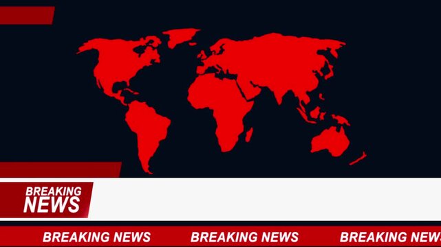 Breaking News - Lower third live breaking news background world map screen and seamless looping ticker chroma key use, ideal for broadcast overlays, live news, TV programs. Live broadcast tv overlay.