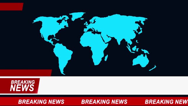 Breaking News - Lower third live breaking news background world map screen and seamless looping ticker chroma key use, ideal for broadcast overlays, live news, TV programs. Live broadcast tv overlay.