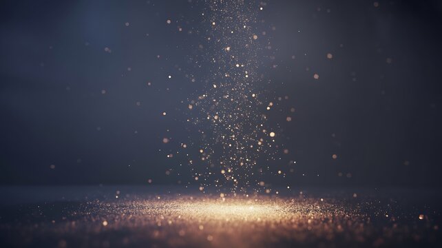 Radiant Golden Particles Descending onto a Shimmering Luminous Surface with Soft Glow