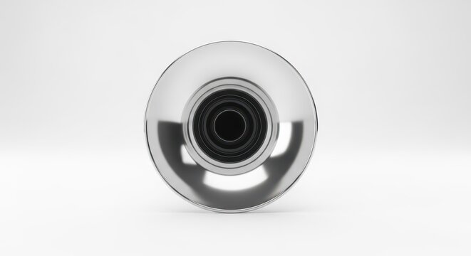 Bright silver metallic signaling device isolated on a clean white backdrop, used for communication and safety alerts, bright, studio, alert