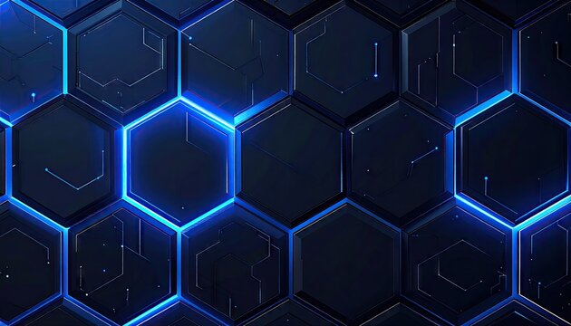 Futuristic hexagonal pattern with glowing blue neon lights