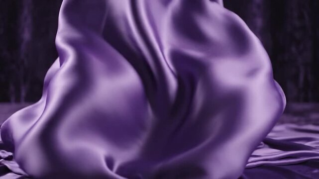Elegant Purple Satin Fabric Flowing and Rippling in Deep Shadows for Luxury Textile Background Concept