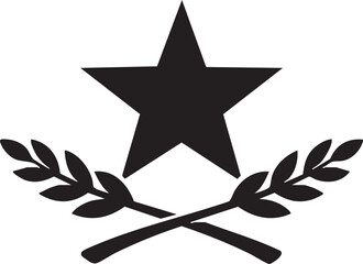 Obraz premium Black star symbol with laurel branches on white background