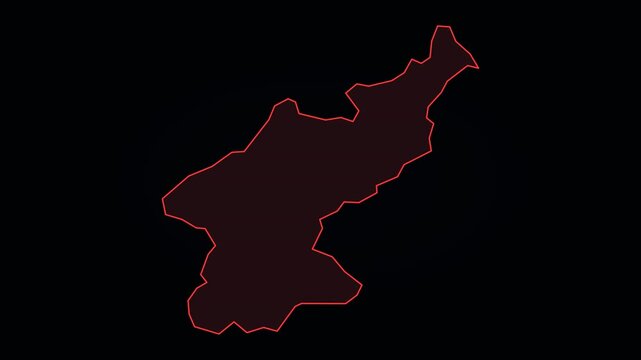North Korea Map with Glowing Red Neon Borders and Subtle Inner Glow on Black
