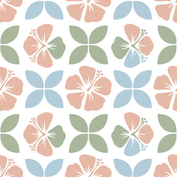 Pastel Floral Pattern with Hibiscus and Petal Shapes
