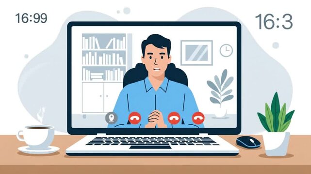 Starting a Virtual Meeting from a Desk Setup Illustrating Remote Communication