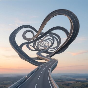 Illustration of a Surreal Journey Concept Floating on an Irregular Ring Road