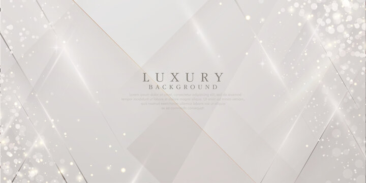 Luxury white silver abstract background with soft diagonal lines, glitter bokeh and light beams for elegant wedding invitation or business banner