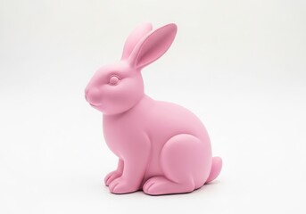 Obraz premium A charming pastel pink rabbit figurine sitting calmly against a plain background
