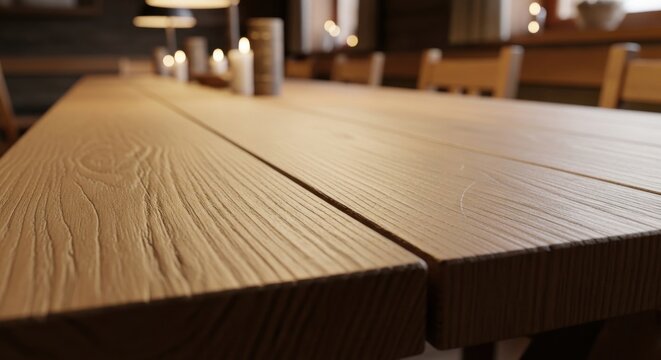 Close-up view of aged beech wood planks with fine, even grain texture on a table surface