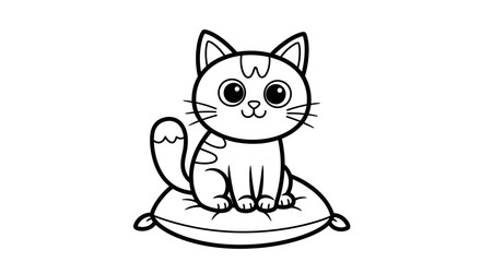 Obraz premium Cartoon Cat Sitting on Cushion.