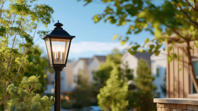 Handmade welcome sign decorates neighborhood street lamp near military housing, community celebration awaits returning service member, perfect for homecoming support unity, and contemporary reunion 